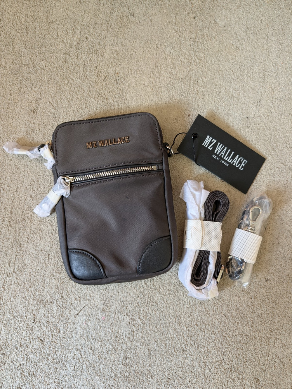 MZ Wallace Micro Tribeca Magnet Air Gray Nylon Crossbody Bag New Chain Strap